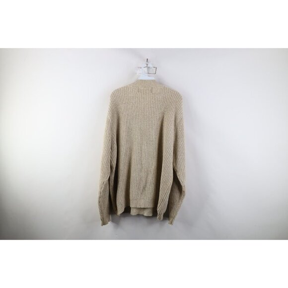 Vtg Eddie Bauer Mens XL Blank Cotton Ribbed Knit Henley Sweater Oatmeal Brown - Picture 7 of 9